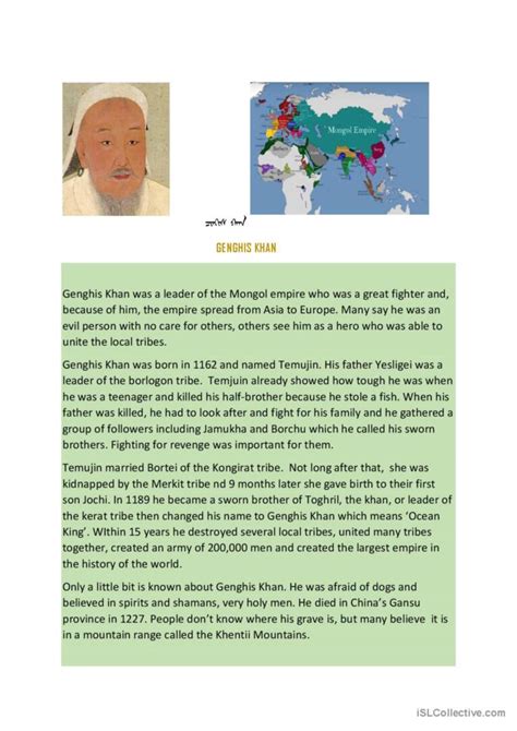 Genghis Khan English Esl Worksheets Pdf And Doc