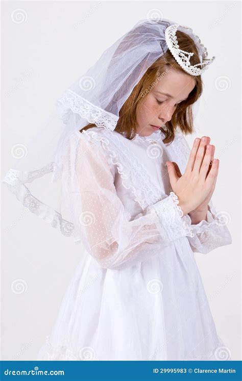 Young Girl S First Communion Stock Image Image Of Child Indoors