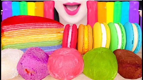 Asmr Rainbow Food Rainbow Cheese Stick Crepe Cake Macaron Rice Cake