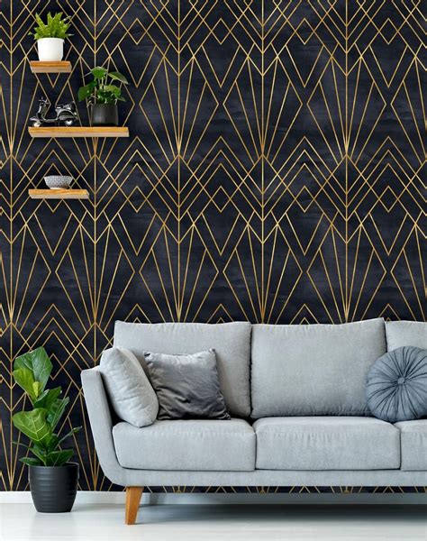 Wallpaper Art Deco Peel N Stick Wallpaper Lines Wallpaper Gold