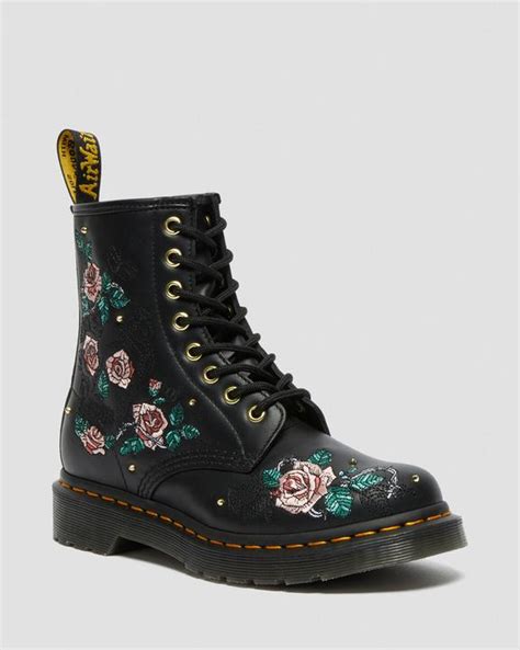 1460 Vonda Floral Leather Lace Up Boots In Black Dr Martens