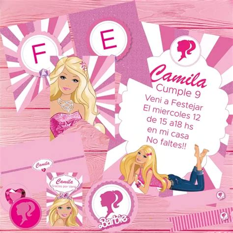 Kit Imprimible Barbie Textos Editables Invitaciones Bander En Venta