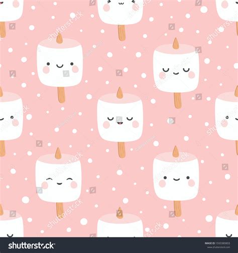 Marshmallow Cute Face Character Seamless Pattern Stock Vector Royalty