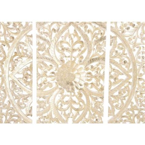 Litton Lane Wood Cream Handmade Intricately Carved Floral Wall Decor