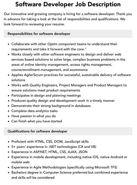 Software Developer Job Description Velvet Jobs