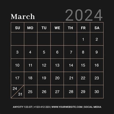 Instagram post märz kalender schreibtisch 2024 vorlage und jährlicher