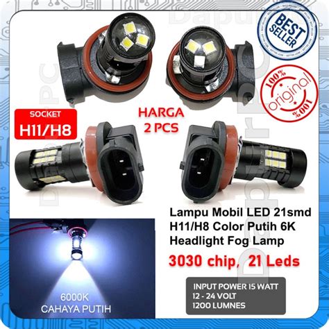 Jual Lampu Mobil LED 21smd H11 H8 Cahaya Putih 6K Headlight Fog Lamp 2