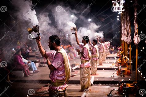 Group of Priests Performing Aarti - Hindu Religious Ritual of Wo ...