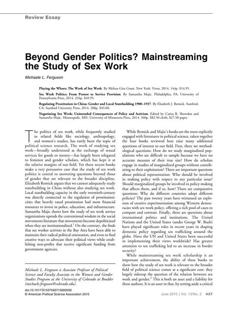 Beyond Gender Politics Mainstreaming The Study Of Sex Work