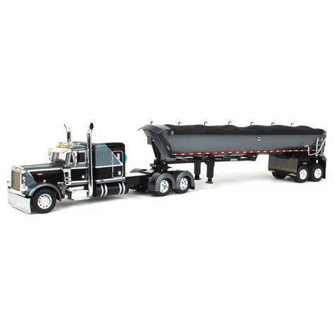 1 64 Black Gray Peterbilt 379 Flattop Sleeper MAC Round Dump Trailer