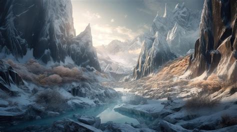 Premium Ai Image A Snowy Mountain Landscape With A Mountain In The