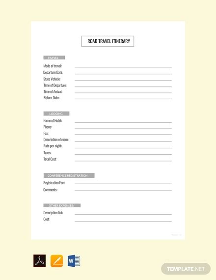 Road Trip Itinerary - 10+ Examples, Format, Pdf