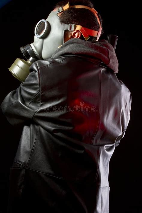 Man With Gas Mask And Gun Dressed In Black Stock Photo Image Of