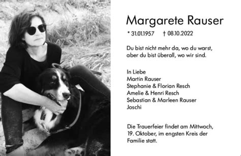 Traueranzeigen Von Margarete Rauser Vrm Trauer De