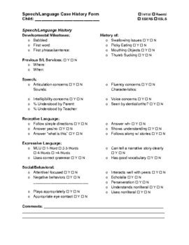 Speech Language Case History Form By Sprout Slp Tpt