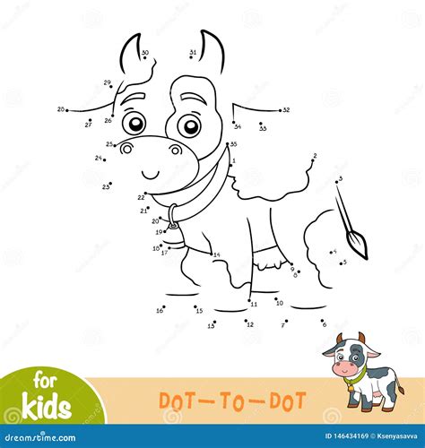 Numbers Game Dot To Dot Game For Children Cow Stock Vector