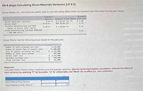 Solved E Algo Calculating Direct Materials Variances Chegg