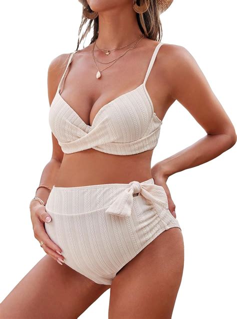 Amazon Beaudrm Women S Piece Maternity Criss Cross Bikini