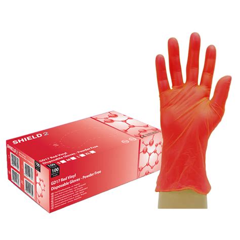 Shield2 Gd17 Powder Free Vinyl Red Disposable Gloves Pack Of 100