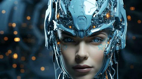 Beautiful cyborg robot woman futuristic high-tech mixture of human and ...