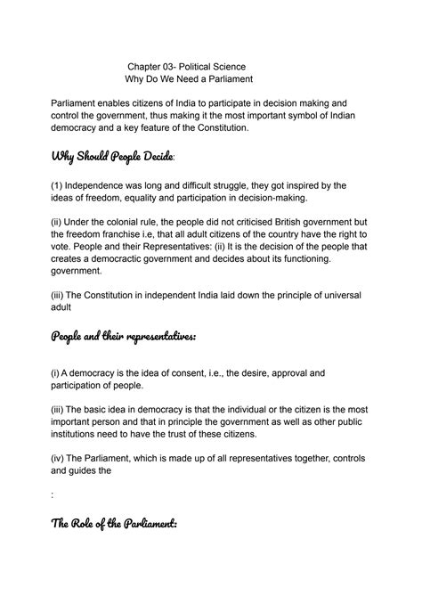 SOLUTION: Why do we need a parliment - Studypool