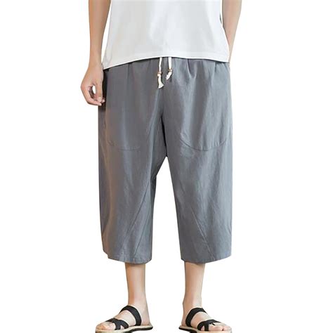 Men Capri Pants Baggy Board Shorts Men Harem Pants Drawstring Yoga