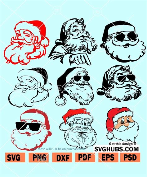 Santa Face Svg Bundle Santa Svg Santa Santa With Sunglasses Svg