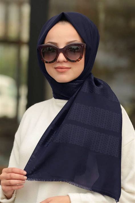 Contrast Dotted Navy Blue Printed Hijab Um Anas Islamic Clothing