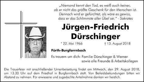 Traueranzeigen von Jürgen Friedrich Dürschinger trauer nn de