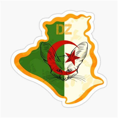 Map Of Algeria Flag With Fennec Symbol Sticker For Sale By Mo Stuff