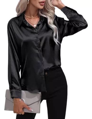 Camisa Formal De Mujer Manga Larga De Satin Cuotas Sin Interés