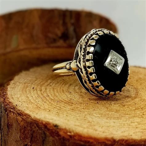 Antique Black Onyx Mourning Ring Etsy