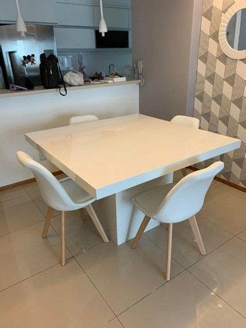 Mesa Jantar Retangular Em Mdf Branco Brilho Laca X M Veis