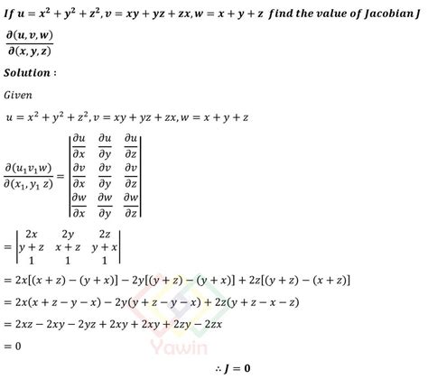 If U X 2 Y 2 Z 2 V Xy Yz Zx W X Y Z Find The Value Of Jacobian J Del