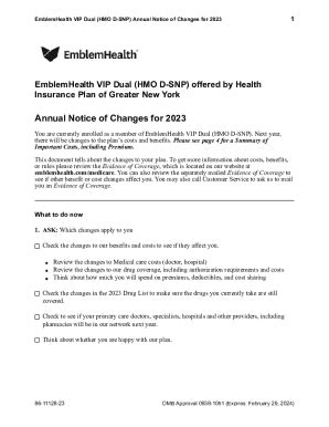 Fillable Online Emblemhealth Vip Dual Hmo D Snp Annual Notice Of