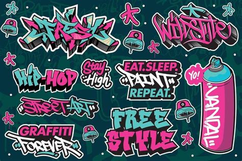 Various Graffiti Stickers On A Dark Background