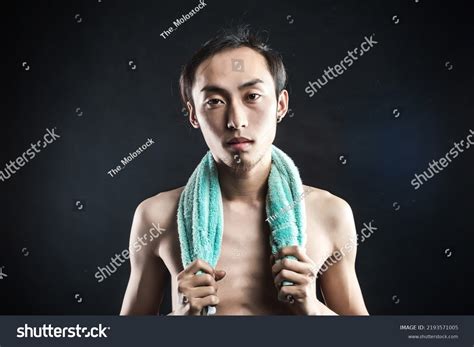 Muscular Man Wiping His Face Towel Stock Photo 2193571005 Shutterstock