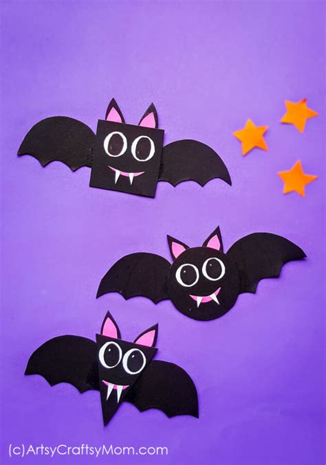 Shape Bats Halloween Paper Craft For Preschoolers+Free Template