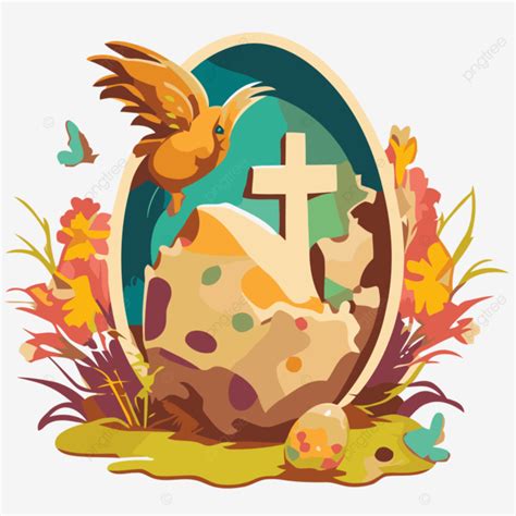 Easter Resurrection Vector, Sticker Clipart Bird Flies Above An Easter Egg Cartoon, Sticker ...