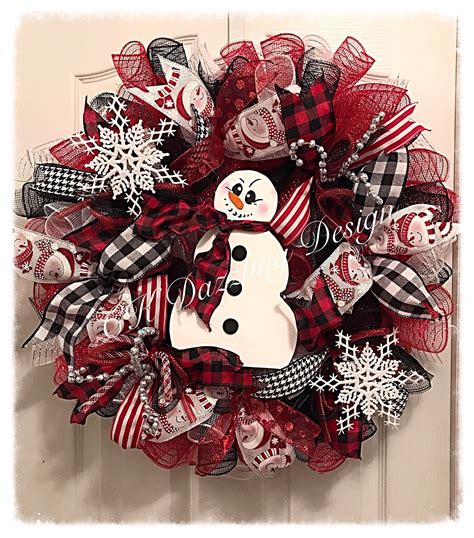 Buffalo Plaid Snowman Deco Mesh Wreath Snowman Wreath Buffalo Plaid