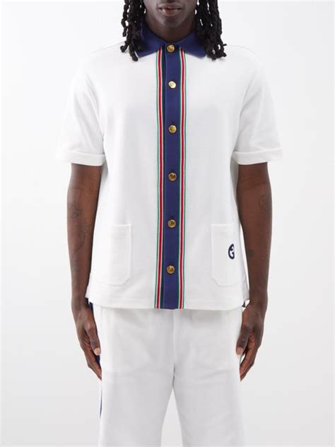 Gucci Gg Embroidered Cotton Jersey Polo Shirt White Multi Editorialist