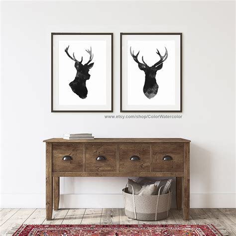 Deer Home Decor Antlers Wall Decor Deer Illustration Set of | Etsy