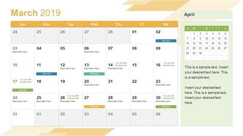 Powerpoint Monthly Calendar Template 2019