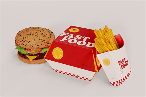 汉堡薯条食品包装设计样机图 Fast Food Mockup 设计小咖