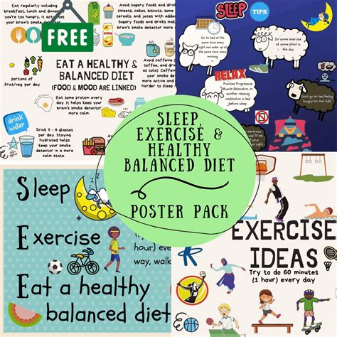 Sleep Exercise And Healthy Balanced Diet Posters Mentally Well Schools