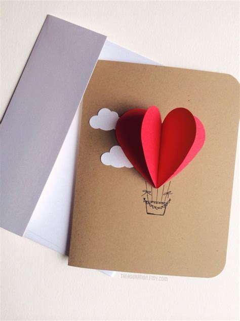 Heart Hot Air Balloon Card Etsy