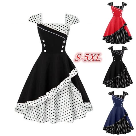 Women S Fashion High Waist Polka Dot Double Layer Rockabilly Swing