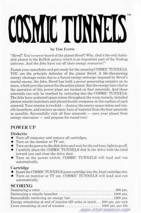 Atari 400 800 Xl Xe Cosmic Tunnels Scans Dump Download Screenshots