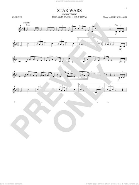 Clarinet Sheet Music Star Wars