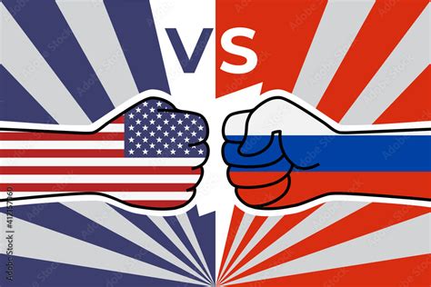 Cold War Of The Usa And Russia Us Flag Fist Vs Russian Flag Fist